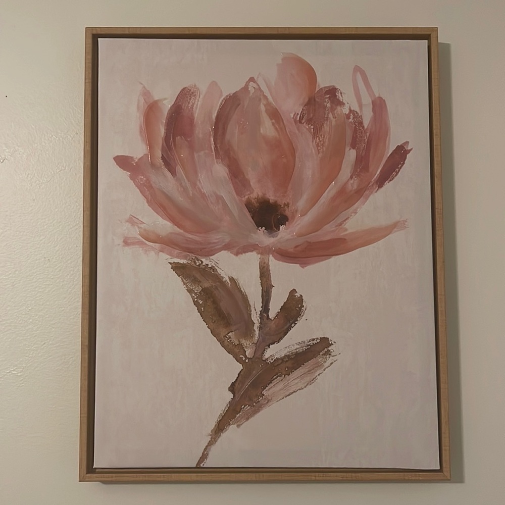 Matching Wood Frame Pastel Flower Paintings